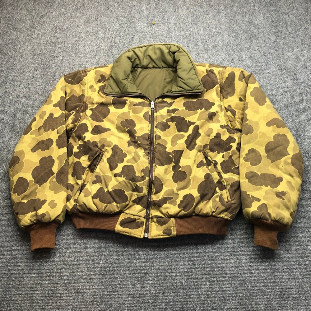 Vintage Remington Duck Hunter Camo Reversible Bomber Jacket Mens Green Brown